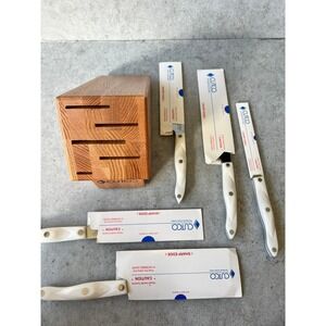 New Cutco 5 Knives Set Pearl White Handles Oak Wood Block Made in USA